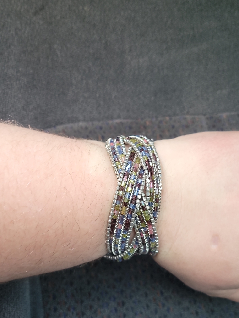 Multicolor Glass Seed Bead Wrap Bracelet with Silver Accents
